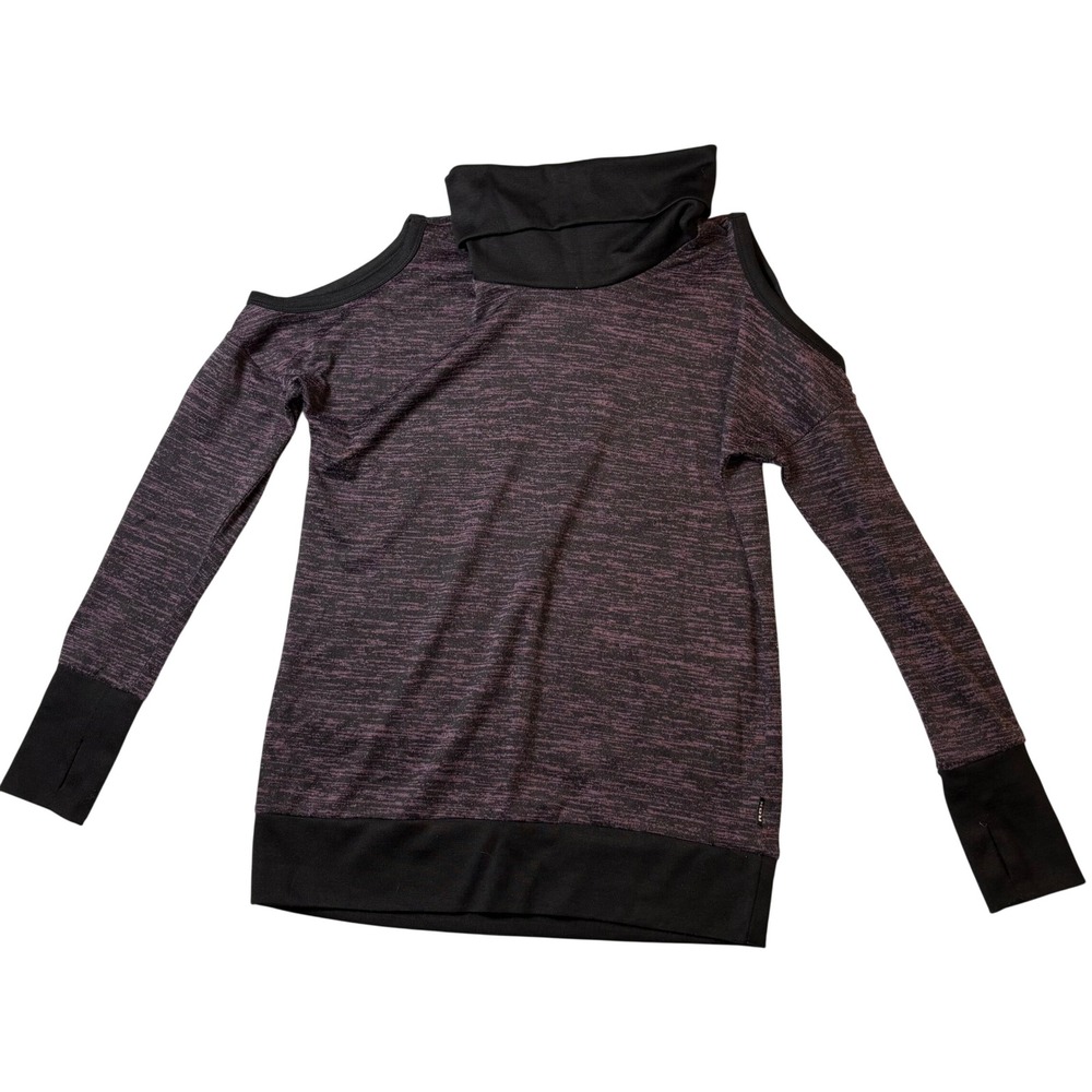 RBX‎ Women Purple Space Dye Cold Shoulder Cowl Neck Top Thumbholes Small